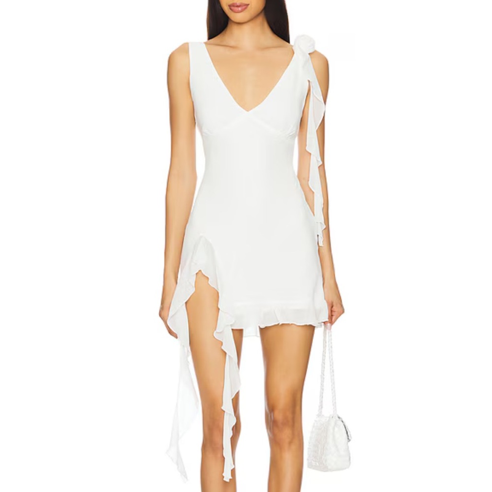 White Asymmetrical Ruffled Mini Dress